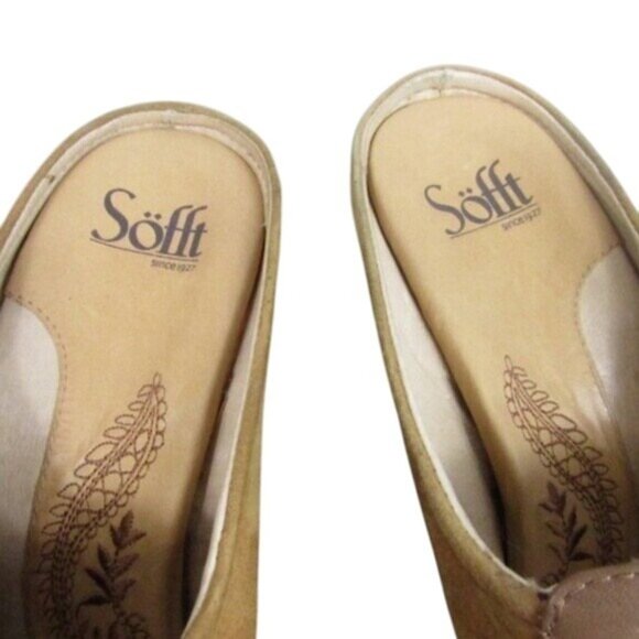 Sofft Embroidered Slip-On Mule Heels Tan Suede Size 8.5 - Picture 7 of 8